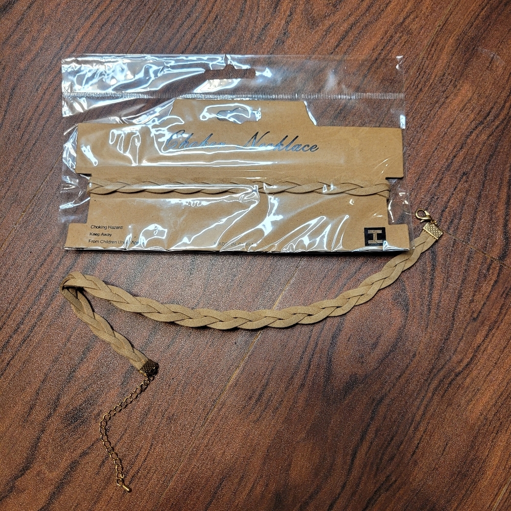 Nwt tan braided choker w/ gold hardware